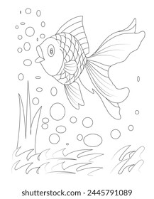 fish coloring book page for kids