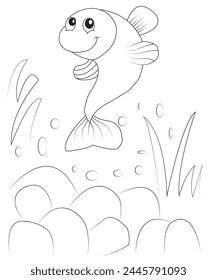 fish coloring book page for kids