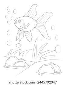 fish coloring book page for kids