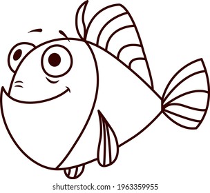 Fisch zum Färben des Buches, der mit großen Augen auf transparentem Hintergrund lächelt