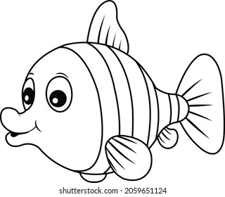Fish coloring cartoon vector art and illustration
