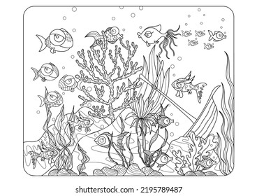 Fish coloring page. Antistress for kids and adults. White background.