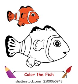 Fish coloring page, coloring book for kids, fish isolated vector, fish drawing coloring book for children