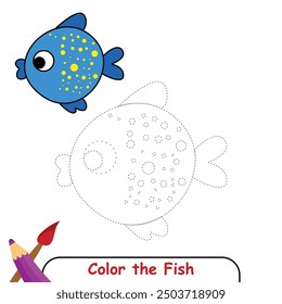 Fish coloring page colored illustration, coloring book or coloring page for kids, fish line drawing, fish vector illustration
