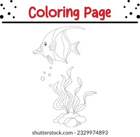 Fish coloring page. Cute Sea Animals Coloring book .Cartoon underwater animals black and white.
