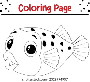 Fish coloring page. Cute Sea Animals Coloring book .Cartoon underwater animals black and white.