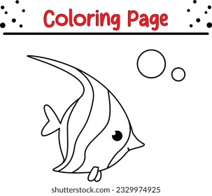 Fish coloring page. Cute Sea Animals Coloring book .Cartoon underwater animals black and white.