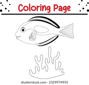 Fish coloring page. Cute Sea Animals Coloring book .Cartoon underwater animals black and white.