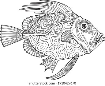 fish coloring page design clear background, mandalas design, and print design