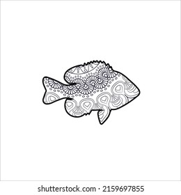  fish coloring page design clear background, mandalas design, and print design