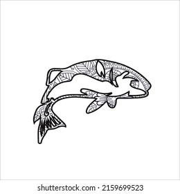  fish coloring page design clear background, mandalas design, and print design