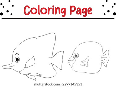 Fish coloring page. Hand drawing outline coloring pictures. Isolated items.