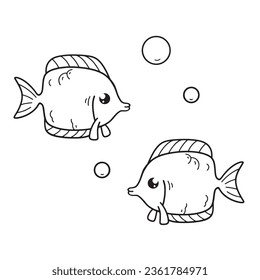 Fish coloring page Hand drawing outline coloring pictures Isolated items
