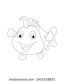 Fish coloring page for kids and adults black and white coloring book page