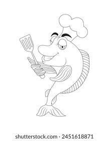 Fish coloring page for kids and adults black and white coloring book page