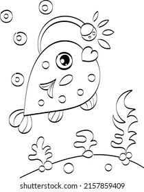 Fish Coloring Page Kids Kids Heart Stock Vector (Royalty Free ...