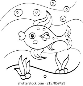 Fish Coloring Page Kids Kids Heart Stock Vector (Royalty Free ...