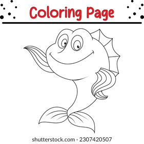 Fish coloring page for kids. Sea animal coloring book for children