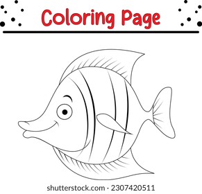 Fish coloring page for kids. Sea animal coloring book for children