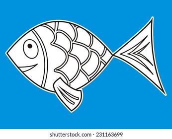 Fish, coloring page, vector icon