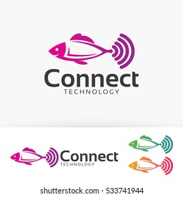 Fish connect logo design. Technology and network logo concept, Vector logo template