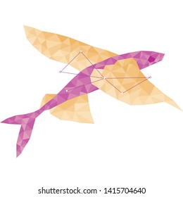 Fish constellation vector. Astrology animal colorful fish modern geometric icon, crystal design illustration. Polygonal silhouette of flying fish constellation  in geometric minimalism style. 