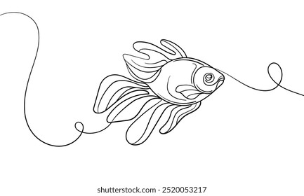 Fish continuous line art drawing isolated on white background. Wildlife animals outline. Vector illustration