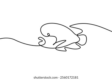 Fish in continuous line art drawing style. Cute abstract fish with big forehead black linear design isolated on white background. Vector illustration