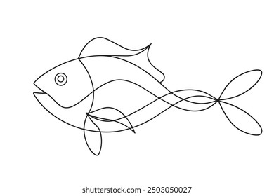 Fish Continuous line art vector illustration on white background.