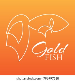 Fish continuous line drawing element isolated on white background can be used for logo or decorative element. Vector illustration of sea animal form with big tail in trendy outline style.