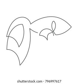 Fish continuous line drawing element isolated on white background can be used for logo or decorative element. Vector illustration of sea animal form with big tail in trendy outline style.