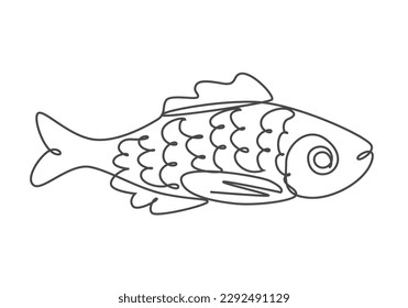 fish continuous line drawing, hand drawn style drink illustration.