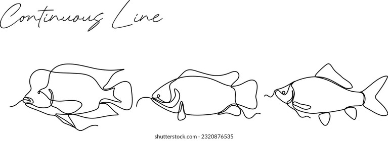 fish continuous line drawing set
