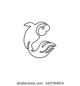 Fish continuous line drawing, tattoo, print and logo design, beautiful aquarium fish silhouette single line on a white background, isolated vector line art illustration.