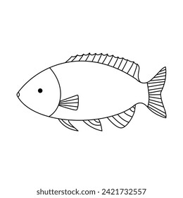 Fish  Continuous one line art outline vector  illustration and tattoo design