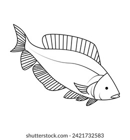 Fish  Continuous one line art outline vector  illustration and tattoo design