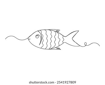 Fish continuous one line art isolated vector illustration on white background.