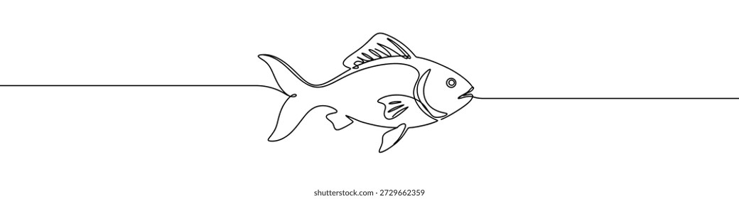 Dibujo continuo de una línea de pescado. Fondo de mariscos dibujado a mano.