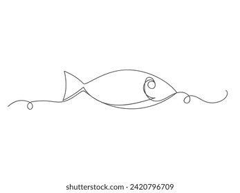 Fish continuous one line shape isolated vector illustration on white background.