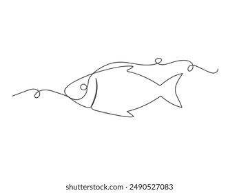 Fish continuous one line shape isolated vector illustration on white background.