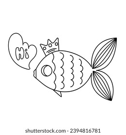 fish contour drawing. fish doodle fish in crown doodle