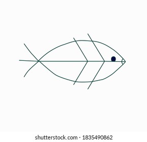 Fish contour drawing, linear vector illustration.