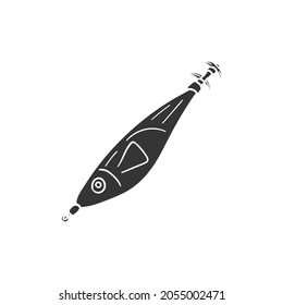 Fish Cook Icon Silhouette Illustration. Fisherman Tools Vector Graphic Pictogram Symbol Clip Art. Doodle Sketch Black Sign.