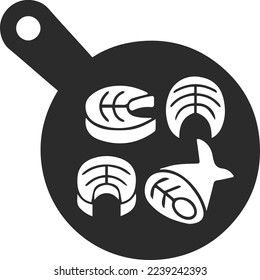 Fisch gekochte Symbol, Frittieren Fisch Symbol schwarz Vektorgrafik