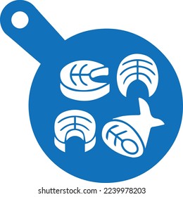 Fish cooked icon, fish frying icon blue vector