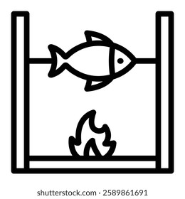 Fish Cooking Line Icon Design For Personal And Commercial Use