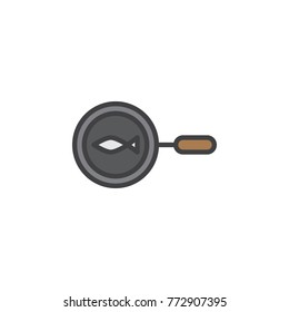 Fish cooking on a pan filled outline icon, line vector sign, linear colorful pictogram isolated on white. Symbol, logo illustration. Pixel perfect vector graphics