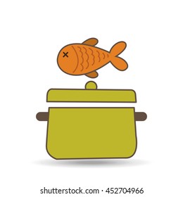fish with cooking pot icon, vector illustration