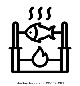 Fish Cooking Vector Line Icon Design