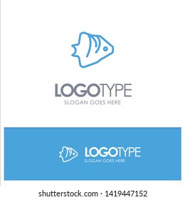 Fish, Coral, Ocean, Schooling, Banner Blue Outline Logo Place for Tagline